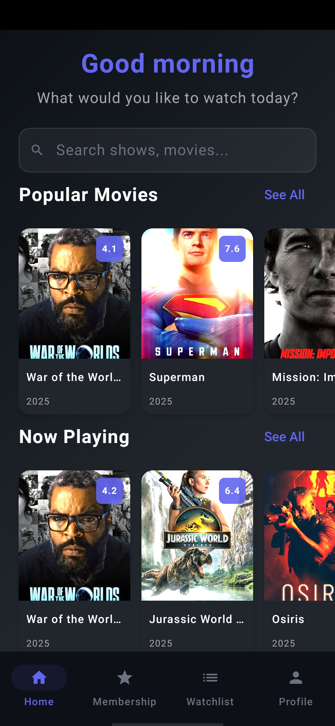 HUPA Home Screen - Premium streaming interface